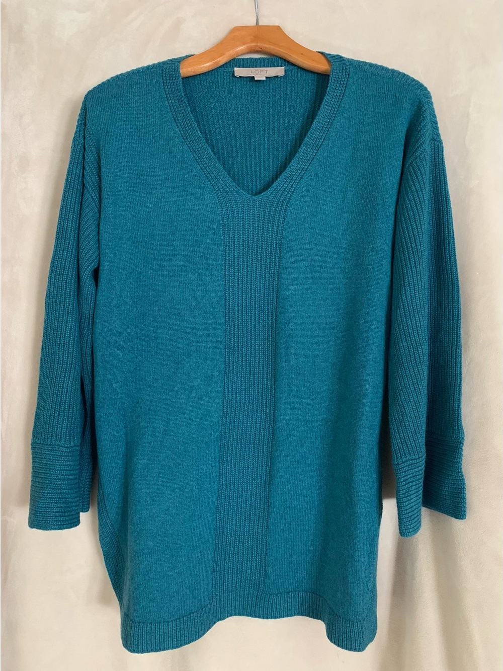 Women’s LOFT Teal V-Neck Sweater - Classic Rib Detail